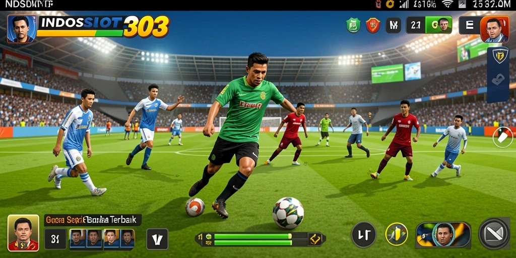 Tampilan gameplay INDOSLOT303 dengan aksi sepak bola yang mendebarkan.