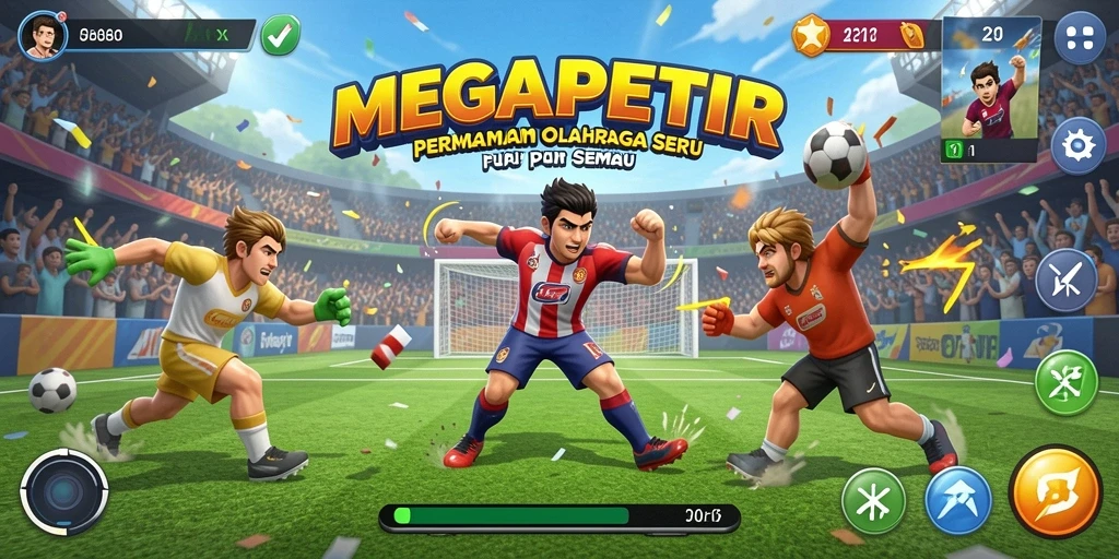 Tampilan gameplay MEGAPETIR yang seru dan menegangkan dalam pertandingan olahraga.