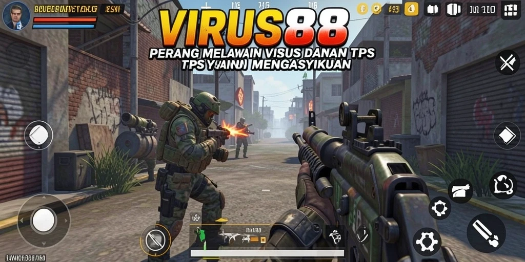 Tampilan gameplay VIRUS88 yang menegangkan di medan perang.